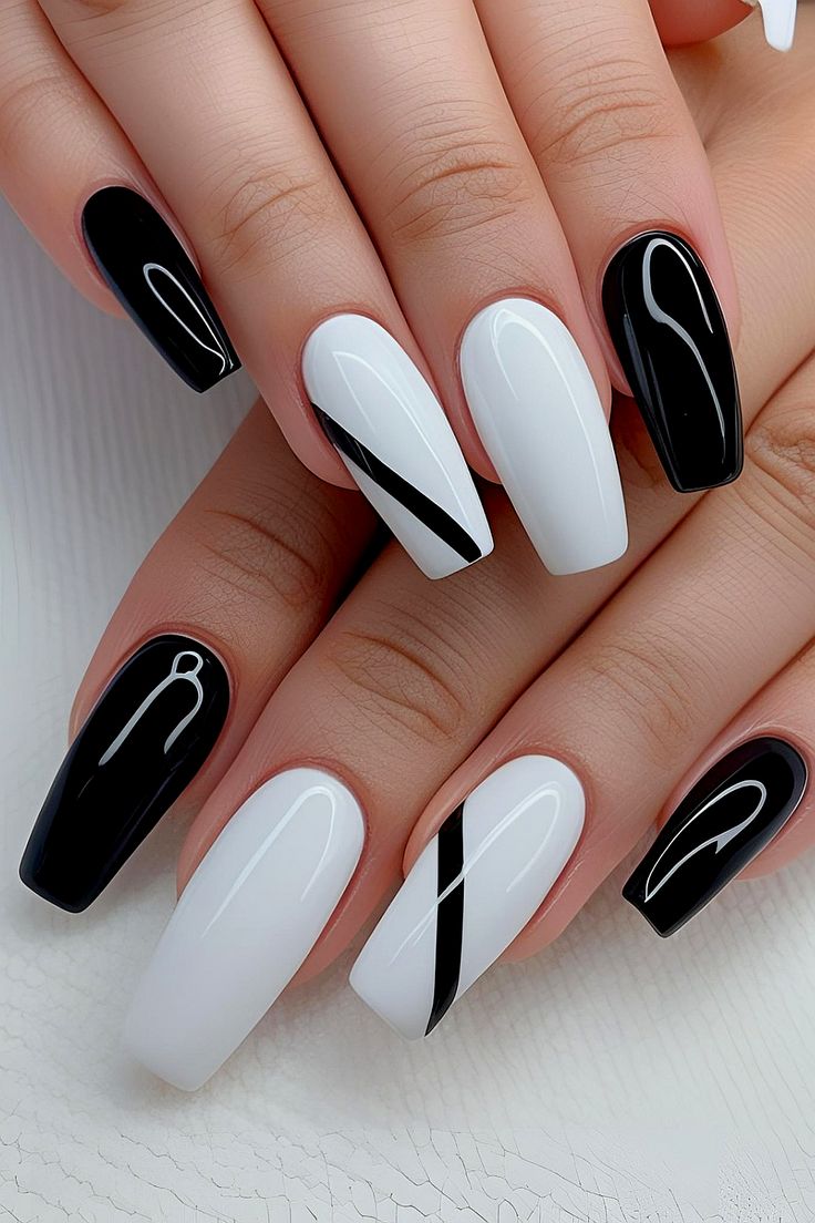 Simple Black And White Nails Design 1